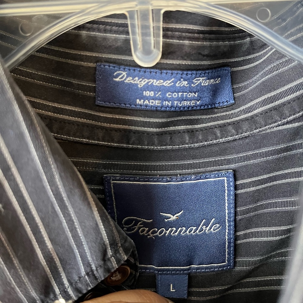 Faconnable Men’s Pinstriped Button Up Shirt Large Navy - Picture 4 of 9